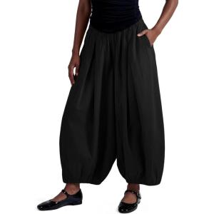 Fisoew Womens Wide Leg Balloon Pants Casual Barrel Elastic Waist Pleated Baggy Workout Sweat Pants with Pockets(Black)