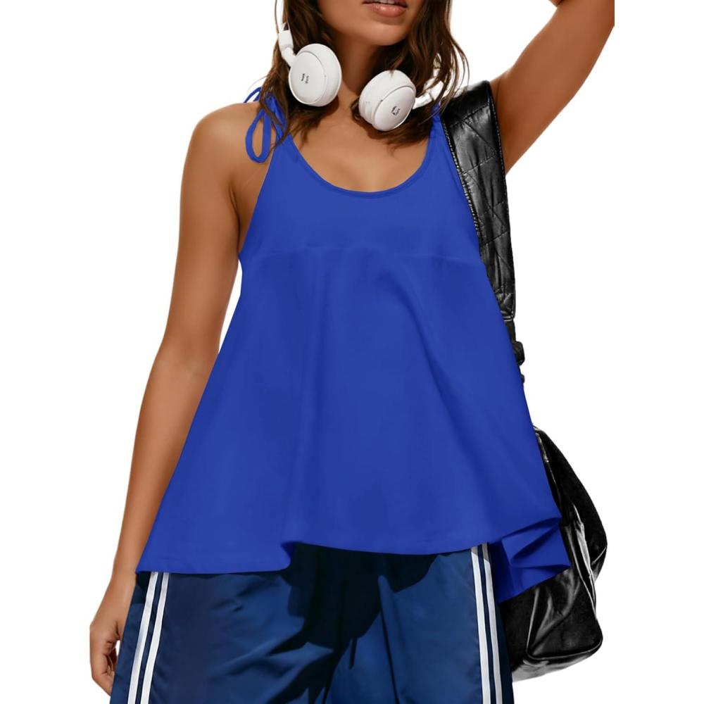image:imageFisoew Womens Workout Tank Tops Sleeveless Scoop Neck Racerback Loose Summer Active Running Gym Babydoll ShirtsBlue