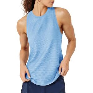 Fisoew Womens Summer Workout Tank Tops Racerback Athletic Gym Yoga Tops Loose Fit Sleeveless Running Active Shirts Blue