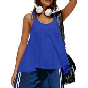 Fisoew Womens Workout Tank Tops Sleeveless Scoop Neck Racerback Loose Summer Active Running Gym Babydoll Shirts(Blue)