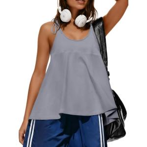 Fisoew Womens Workout Tank Tops Sleeveless Scoop Neck Racerback Loose Summer Active Running Gym Babydoll Shirts(Grey)