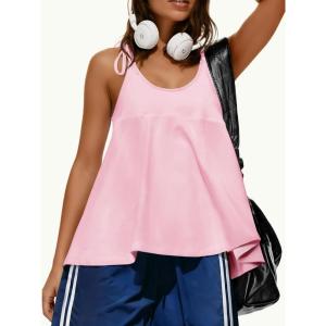 Fisoew Womens Workout Tank Tops Sleeveless Scoop Neck Racerback Loose Summer Active Running Gym Babydoll Shirts(Pink)