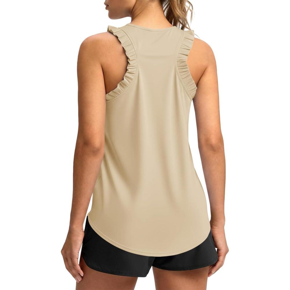 image:imageFisoew Women Summer Workout Tank Tops Ruffle Sleeveless Racerback Crewneck Casual Loose Running Gym Athletic Tee ShirtsBeige