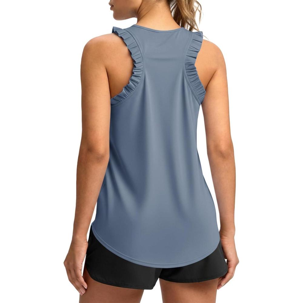 image:imageFisoew Women Summer Workout Tank Tops Ruffle Sleeveless Racerback Crewneck Casual Loose Running Gym Athletic Tee ShirtsBluish Gray
