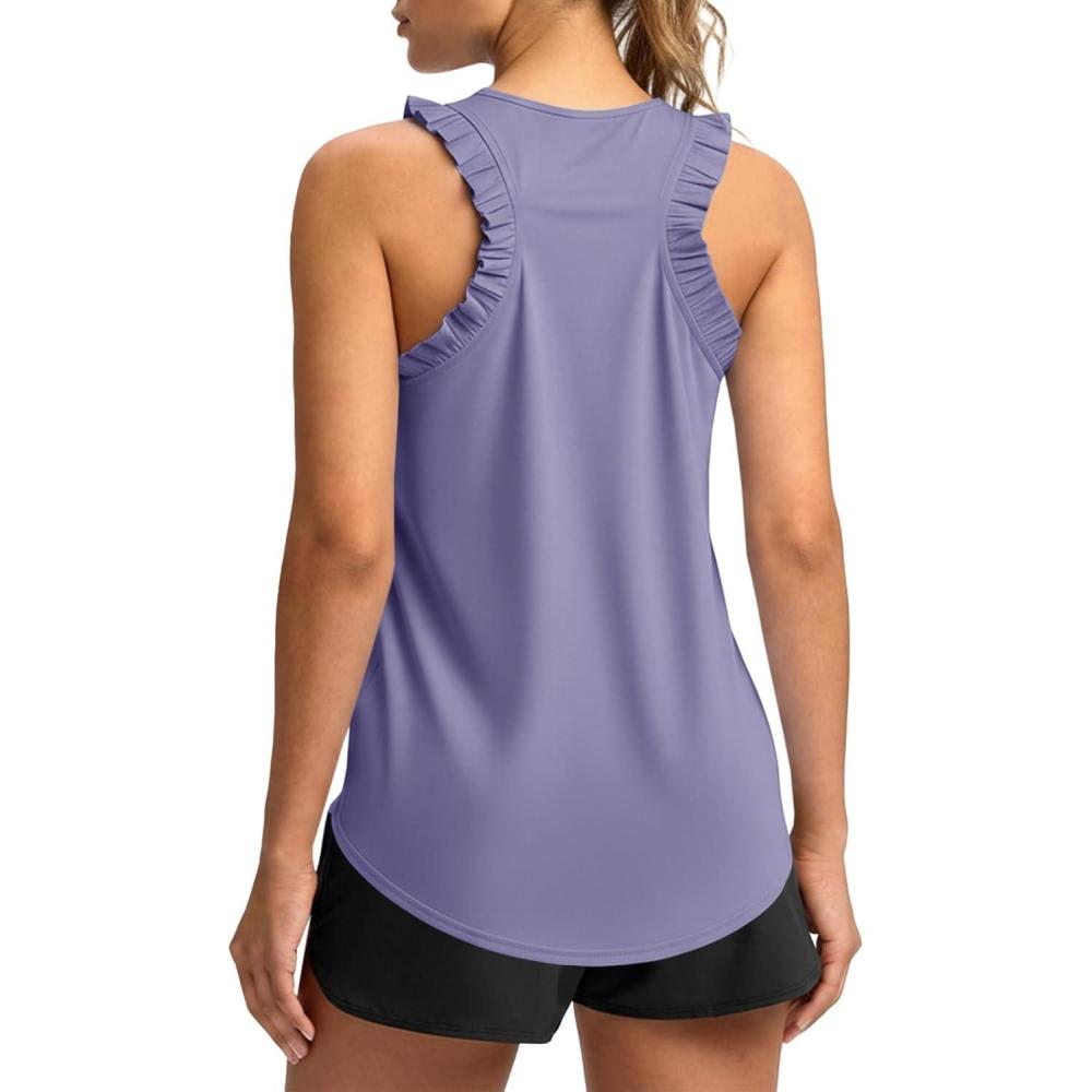 image:imageFisoew Women Summer Workout Tank Tops Ruffle Sleeveless Racerback Crewneck Casual Loose Running Gym Athletic Tee ShirtsViolet