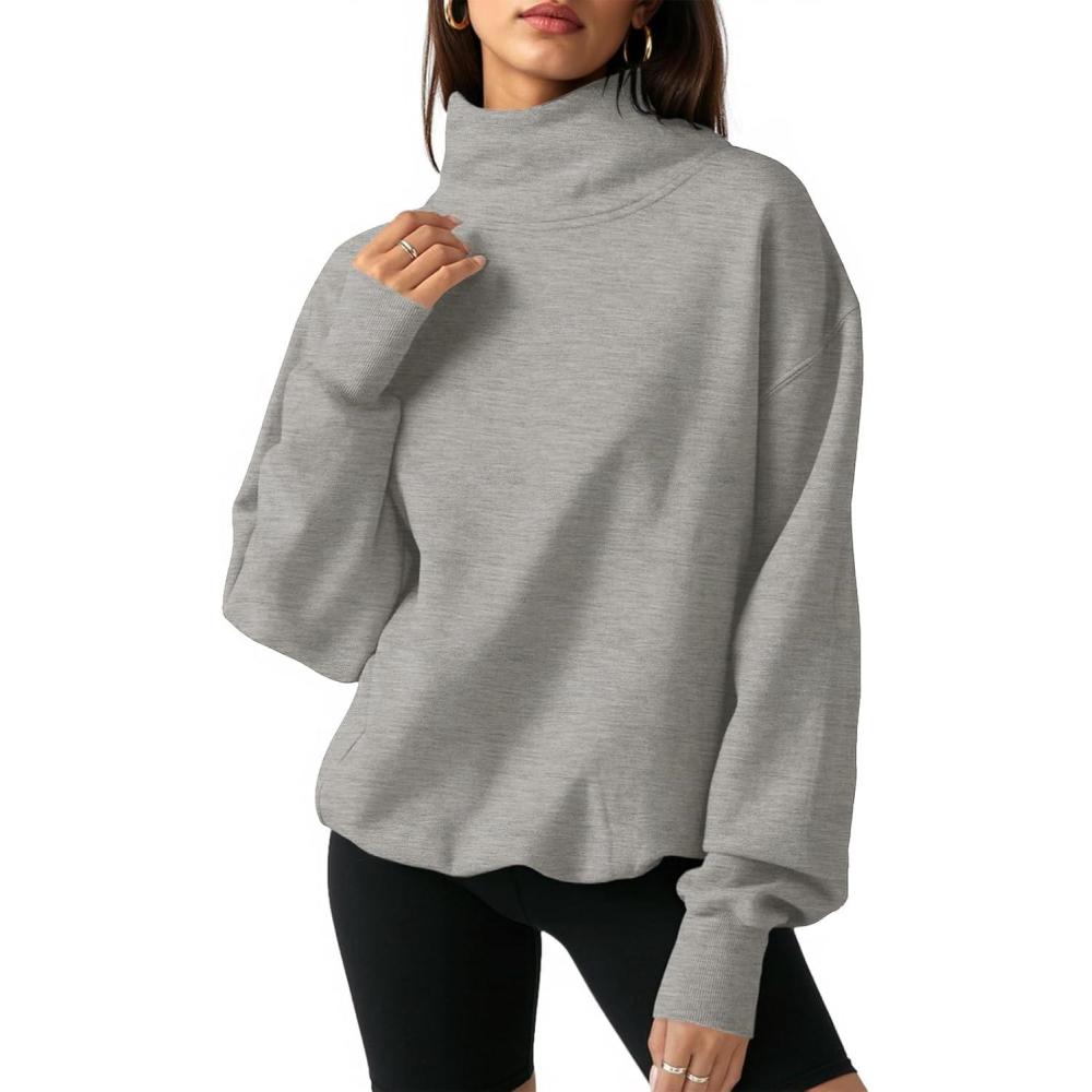 image:imageFisoew Womens Oversized Turtleneck Sweatshirt Long Sleeve Pullover Casual TopsGrey
