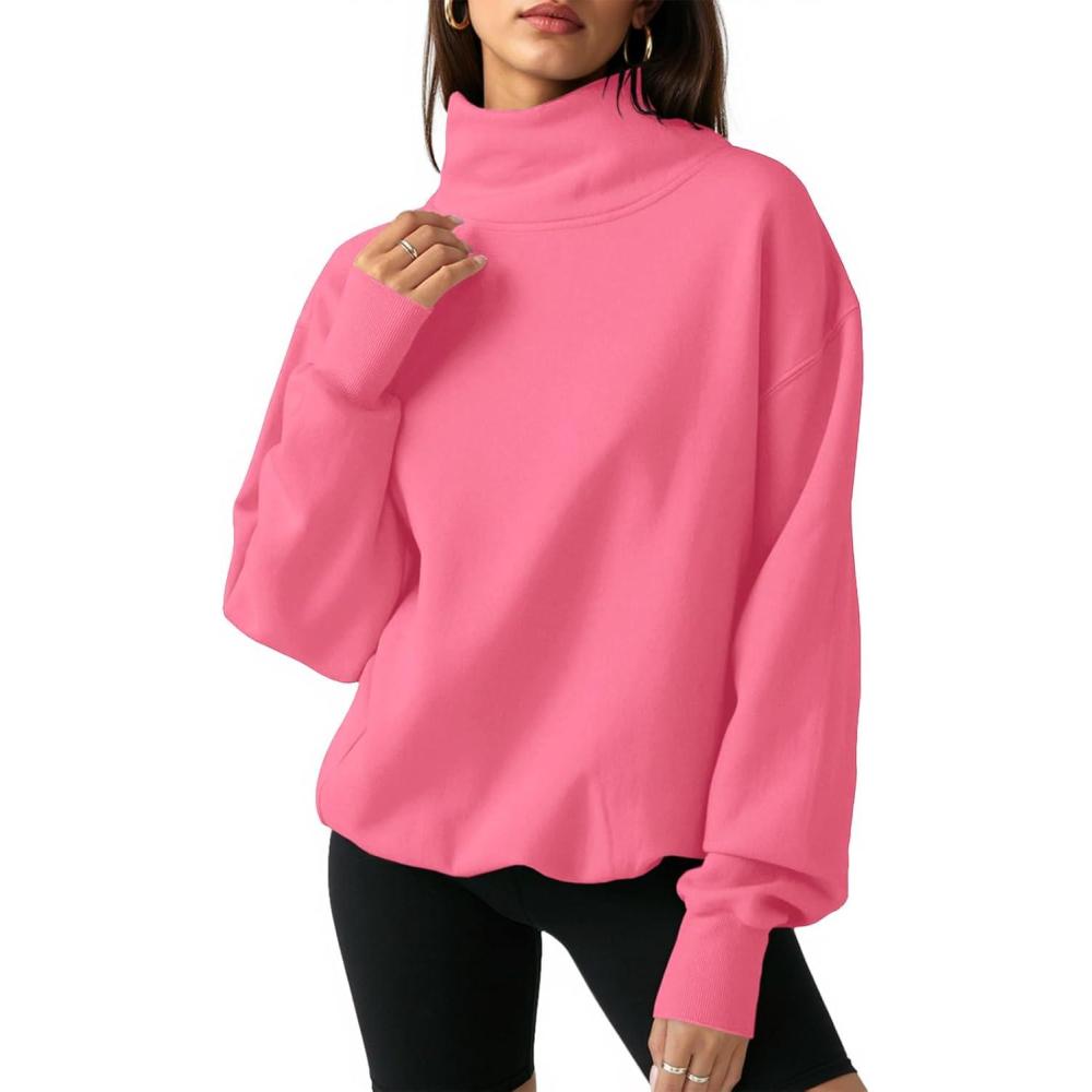 image:imageFisoew Womens Oversized Turtleneck Sweatshirt Long Sleeve Pullover Casual TopsPink