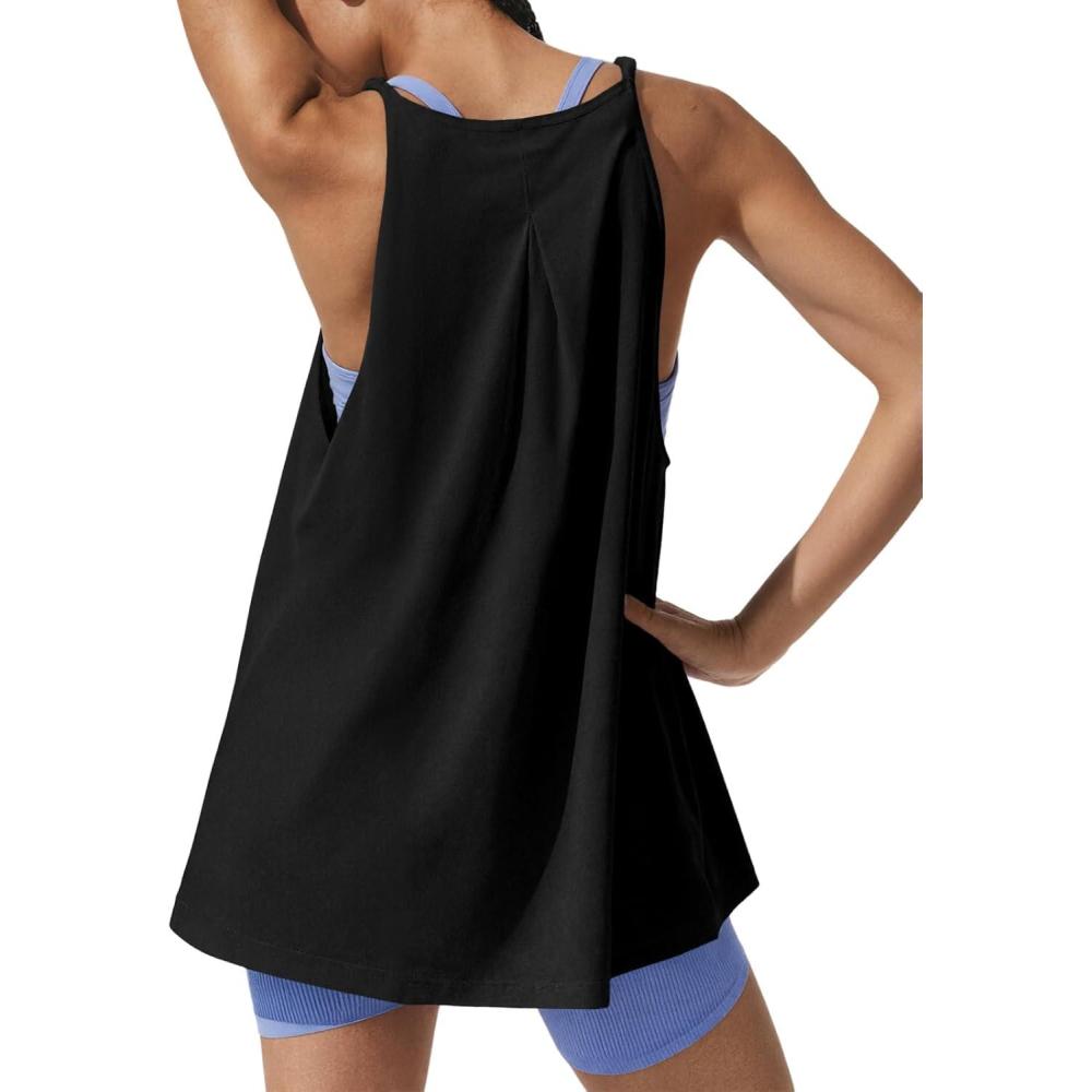 image:imageFisoew Womens Oversized Workout Tank Tops Racerback Yoga Tennis Shirts Sleeveless Side Split Athletic Running Gym ClothesBlack