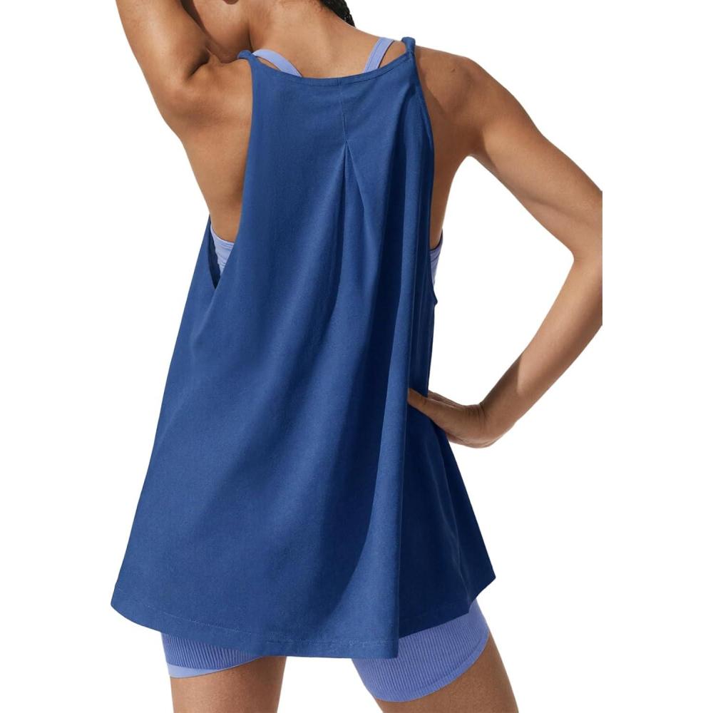 image:imageFisoew Womens Oversized Workout Tank Tops Racerback Yoga Tennis Shirts Sleeveless Side Split Athletic Running Gym ClothesBlue