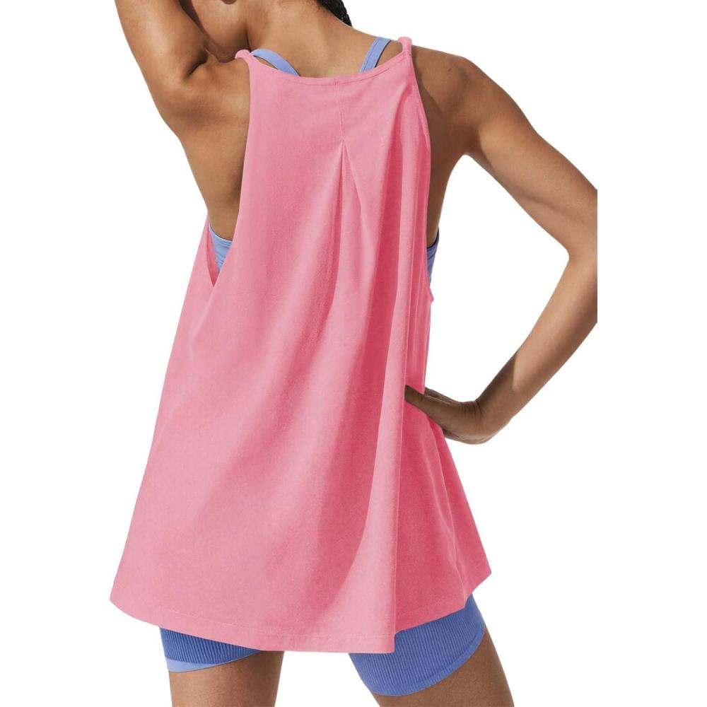 image:imageFisoew Womens Oversized Workout Tank Tops Racerback Yoga Tennis Shirts Sleeveless Side Split Athletic Running Gym ClothesPink
