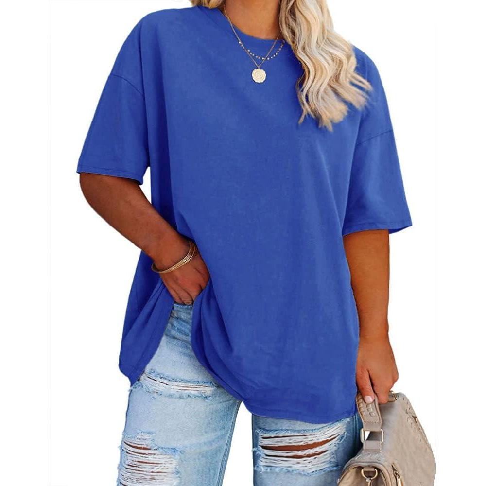 image:imageFisoew Womens Plus Size T Shirts Oversized Tees Summer Half Sleeve Crew Neck Tunic TopsBlue
