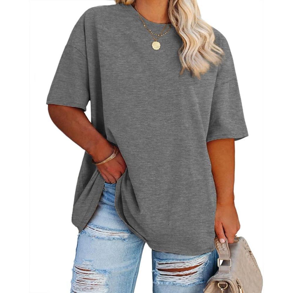 image:imageFisoew Womens Plus Size T Shirts Oversized Tees Summer Half Sleeve Crew Neck Tunic TopsDark Grey