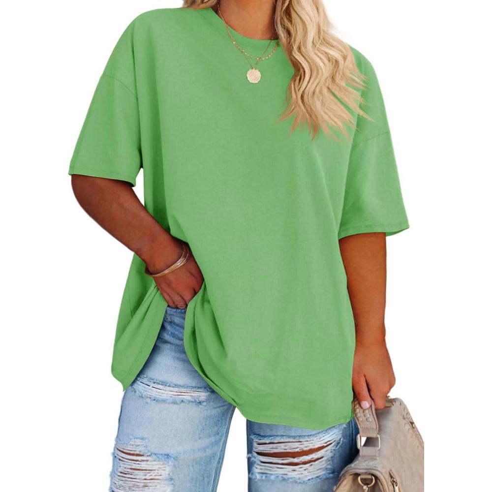 image:imageFisoew Womens Plus Size T Shirts Oversized Tees Summer Half Sleeve Crew Neck Tunic TopsLight Green