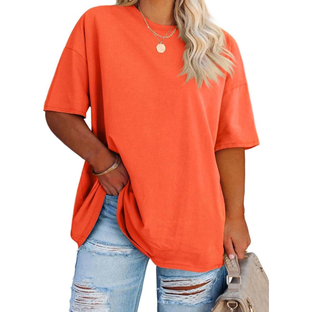 image:imageFisoew Womens Plus Size T Shirts Oversized Tees Summer Half Sleeve Crew Neck Tunic TopsOrange