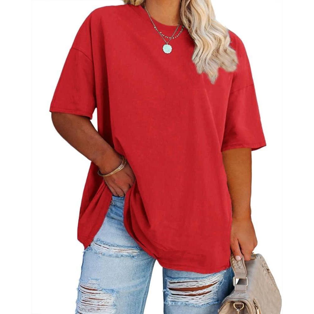 image:imageFisoew Womens Plus Size T Shirts Oversized Tees Summer Half Sleeve Crew Neck Tunic TopsRed