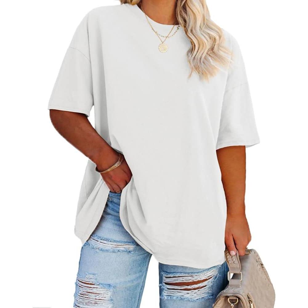 image:imageFisoew Womens Plus Size T Shirts Oversized Tees Summer Half Sleeve Crew Neck Tunic TopsWhite