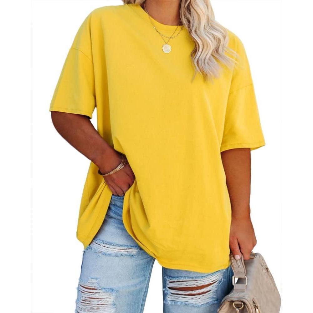 image:imageFisoew Womens Plus Size T Shirts Oversized Tees Summer Half Sleeve Crew Neck Tunic TopsYellow