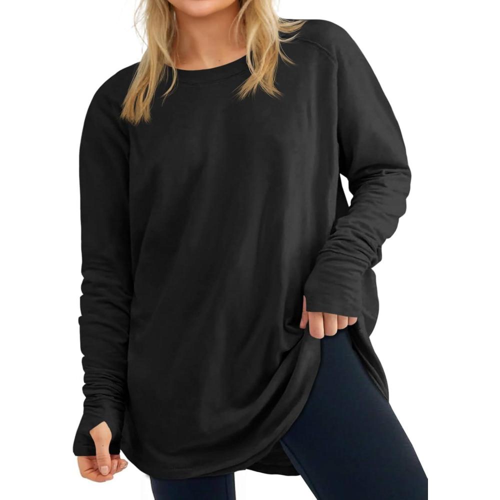 image:imageWomens Plus Size Long Sleeve Tunic Top Crew Neck Summer Oversized Fit Basic T Shirts BlouseBlack