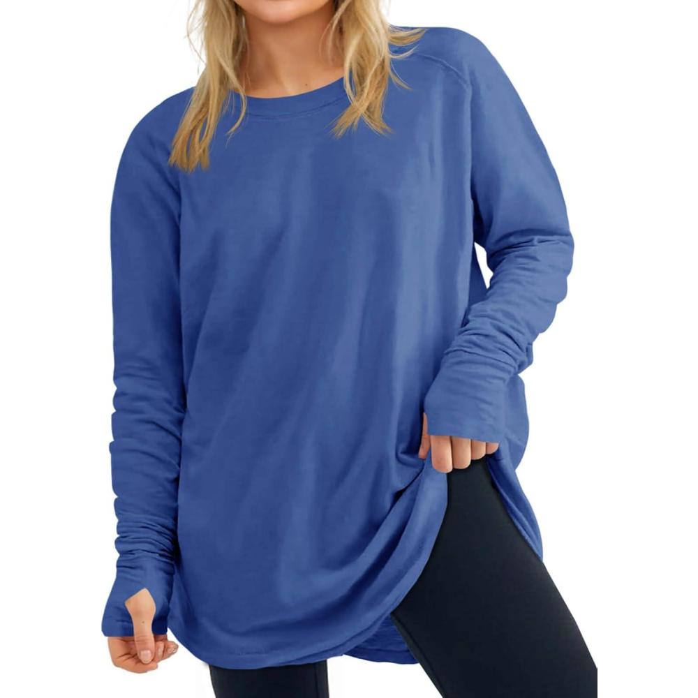image:imageWomens Plus Size Long Sleeve Tunic Top Crew Neck Summer Oversized Fit Basic T Shirts BlouseBlue