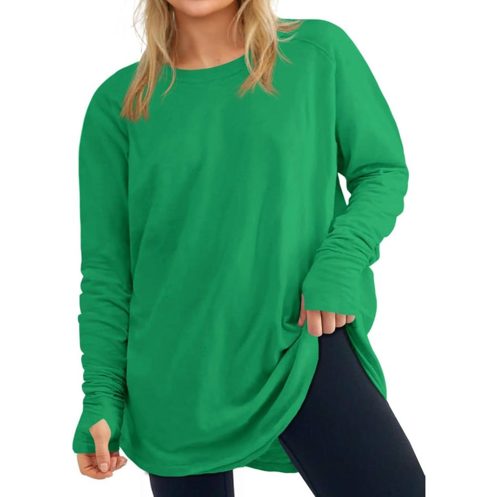 image:imageWomens Plus Size Long Sleeve Tunic Top Crew Neck Summer Oversized Fit Basic T Shirts BlouseGreen