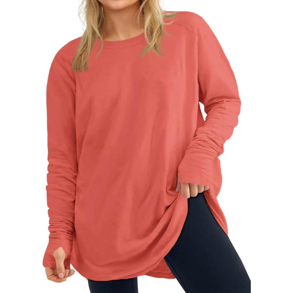 image:imageWomens Plus Size Long Sleeve Tunic Top Crew Neck Summer Oversized Fit Basic T Shirts BlouseOrange