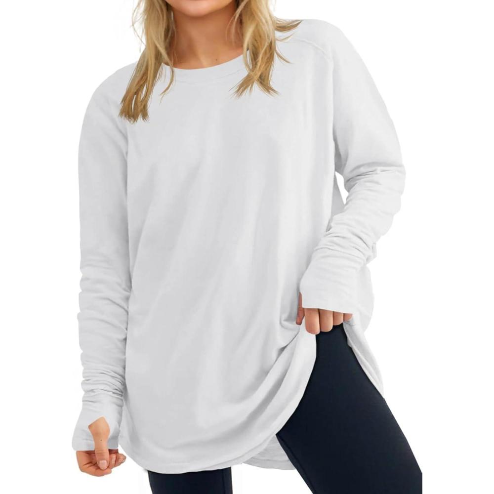 image:imageWomens Plus Size Long Sleeve Tunic Top Crew Neck Summer Oversized Fit Basic T Shirts BlouseWhite