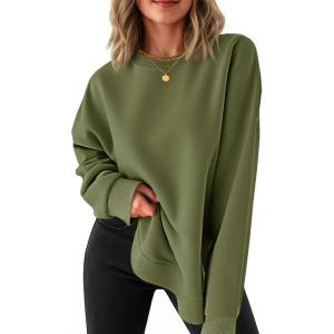 Fisoew Womens Crewneck Sweatshirts Casual Long Sleeve Side Split Hihg Low Curved Hem Shirts Loose Fall Tunic Tops(Army Green)