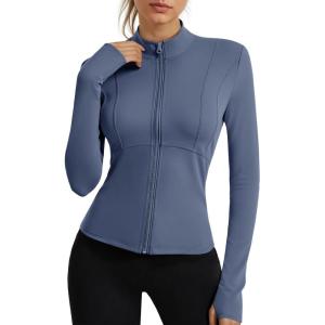 Fisoew Womens Long Sleeve Workout Jackets Zip Up UPF 50+ Lightweight Athletic Hiking Outdoor Shirts Tops(Bluish Gray)