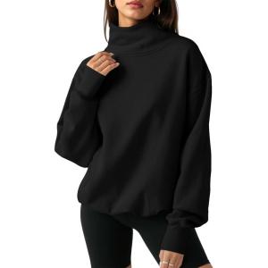 Fisoew Women’s Oversized Turtleneck Sweatshirt Long Sleeve Pullover Casual Tops(Black)