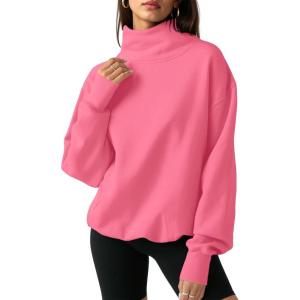 Fisoew Women’s Oversized Turtleneck Sweatshirt Long Sleeve Pullover Casual Tops(Pink)