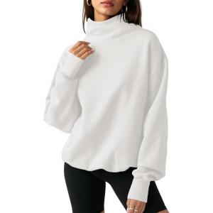 Fisoew Women’s Oversized Turtleneck Sweatshirt Long Sleeve Pullover Casual Tops(White)