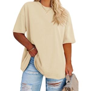 Fisoew Women’s Plus Size T Shirts Oversized Tees Summer Half Sleeve Crew Neck Tunic Tops(Beige)