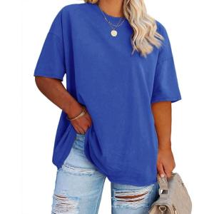 Fisoew Women’s Plus Size T Shirts Oversized Tees Summer Half Sleeve Crew Neck Tunic Tops(Blue)