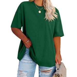 Fisoew Women’s Plus Size T Shirts Oversized Tees Summer Half Sleeve Crew Neck Tunic Tops(Dark Green)