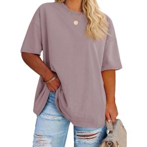 Fisoew Women’s Plus Size T Shirts Oversized Tees Summer Half Sleeve Crew Neck Tunic Tops(Gray Purple)