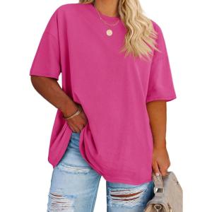 Fisoew Women’s Plus Size T Shirts Oversized Tees Summer Half Sleeve Crew Neck Tunic Tops(Hot Pink)