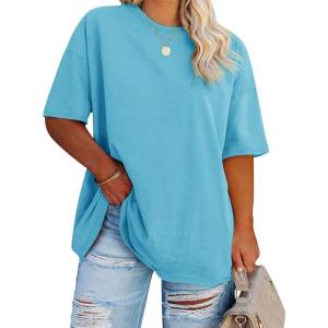 Fisoew Women’s Plus Size T Shirts Oversized Tees Summer Half Sleeve Crew Neck Tunic Tops(Light Blue)