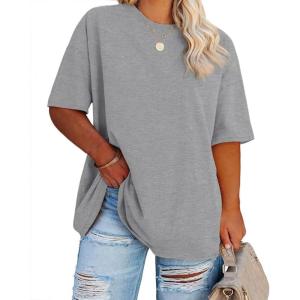 Fisoew Women’s Plus Size T Shirts Oversized Tees Summer Half Sleeve Crew Neck Tunic Tops(Light Grey)