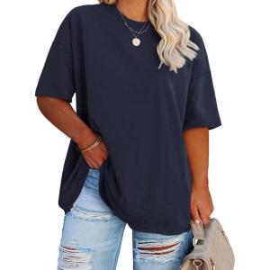 Fisoew Women’s Plus Size T Shirts Oversized Tees Summer Half Sleeve Crew Neck Tunic Tops(Navy Blue)