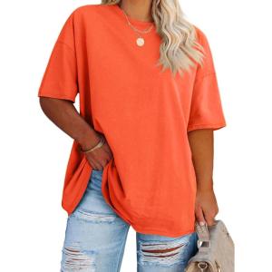 Fisoew Women’s Plus Size T Shirts Oversized Tees Summer Half Sleeve Crew Neck Tunic Tops(Orange)