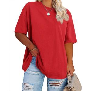 Fisoew Women’s Plus Size T Shirts Oversized Tees Summer Half Sleeve Crew Neck Tunic Tops(Red)
