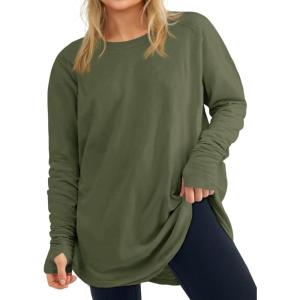 Women’s Plus Size Long Sleeve Tunic Top Crew Neck Summer Oversized Fit Basic T Shirts Blouse(Army Green)