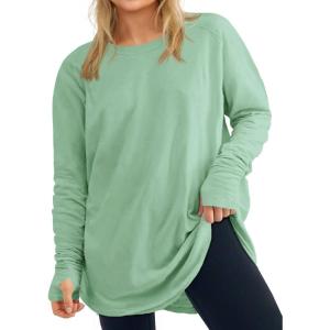 Women’s Plus Size Long Sleeve Tunic Top Crew Neck Summer Oversized Fit Basic T Shirts Blouse(Light Green)