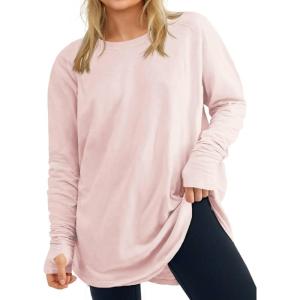 Women’s Plus Size Long Sleeve Tunic Top Crew Neck Summer Oversized Fit Basic T Shirts Blouse(Pink)