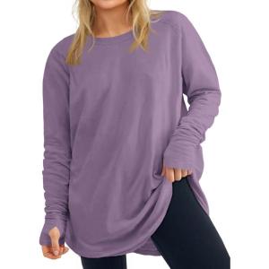 Women’s Plus Size Long Sleeve Tunic Top Crew Neck Summer Oversized Fit Basic T Shirts Blouse(Purple)