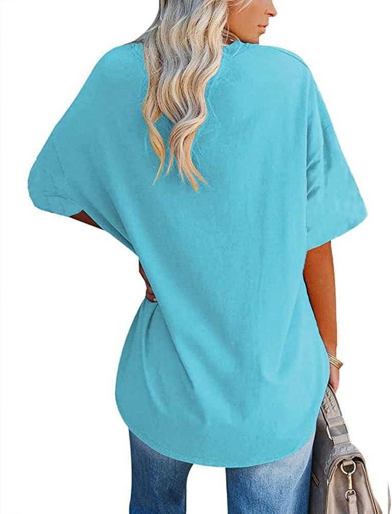 image:imageFisoew Womens Oversized T Shirts Tees Half Sleeve Crew Neck Cotton Tunic TopsSky Blue