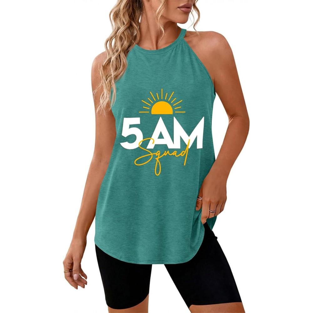 image:imageFisoew Womens Halter Workout Tank Tops Summer Graphic Sleeveless Casual Loose Tee Shirts Racerback Athletic Cami ShirtZ1green