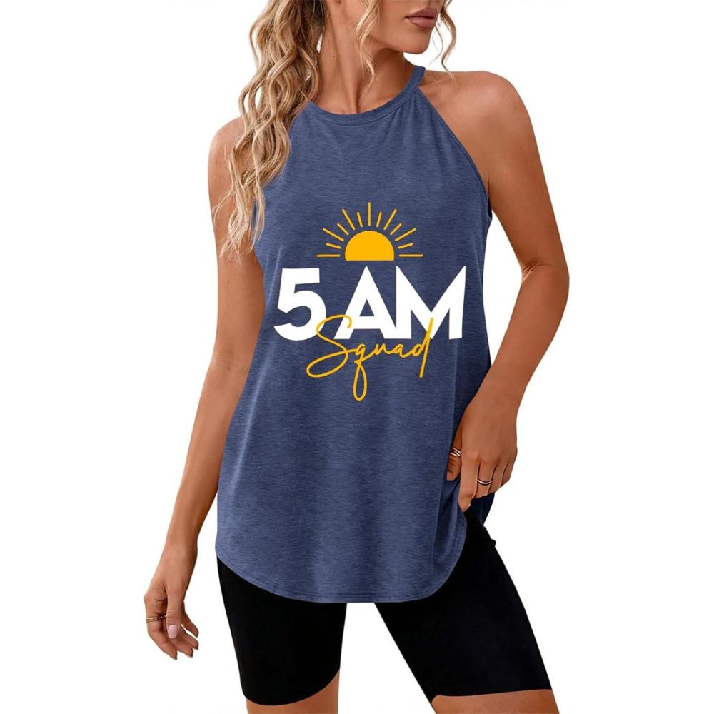 image:imageFisoew Womens Halter Workout Tank Tops Summer Graphic Sleeveless Casual Loose Tee Shirts Racerback Athletic Cami ShirtZ1navy
