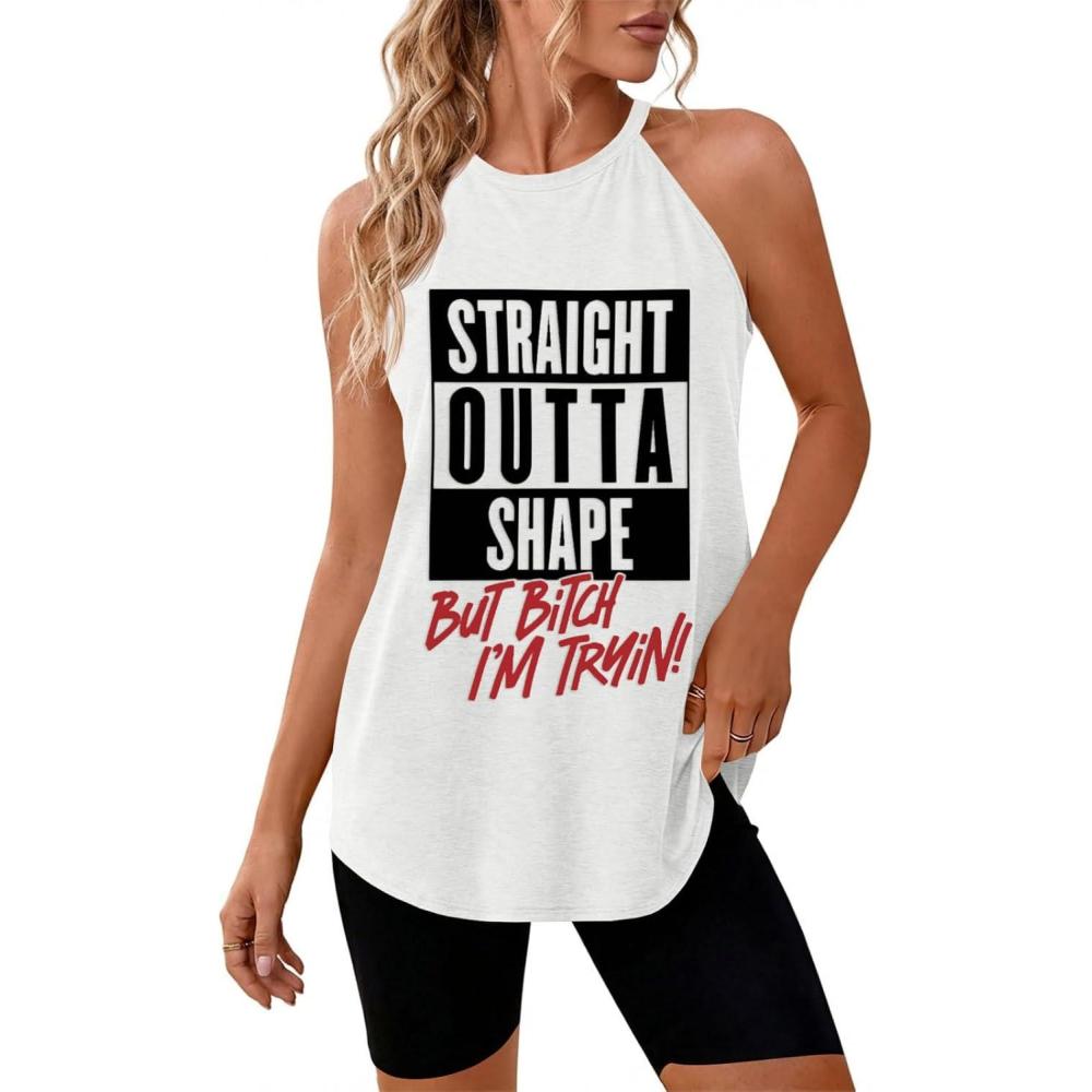 image:imageFisoew Womens Halter Workout Tank Tops Summer Graphic Sleeveless Casual Loose Tee Shirts Racerback Athletic Cami ShirtZ3white