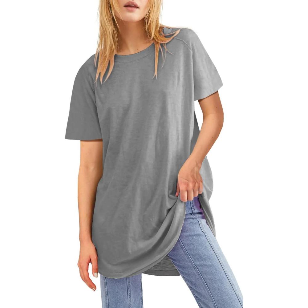 image:imageFisoew Womens Oversized T Shirts Short Sleeve Tunic Tops Crew Neck TShirts Summer Casual Loose Fit Basic TeeGrey